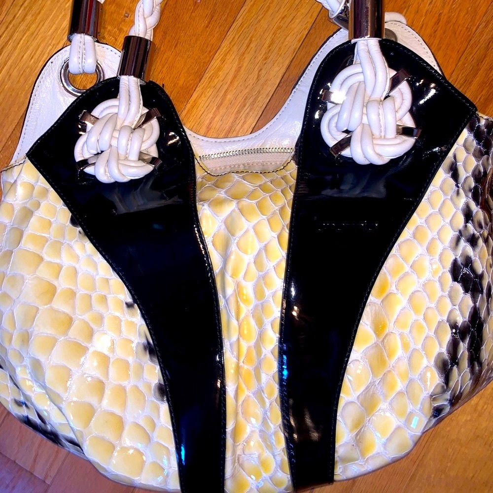 RARE CROMIA 100% ITALIAN Python/patent leather black and white shoulder bag - Picture 2 of 6
